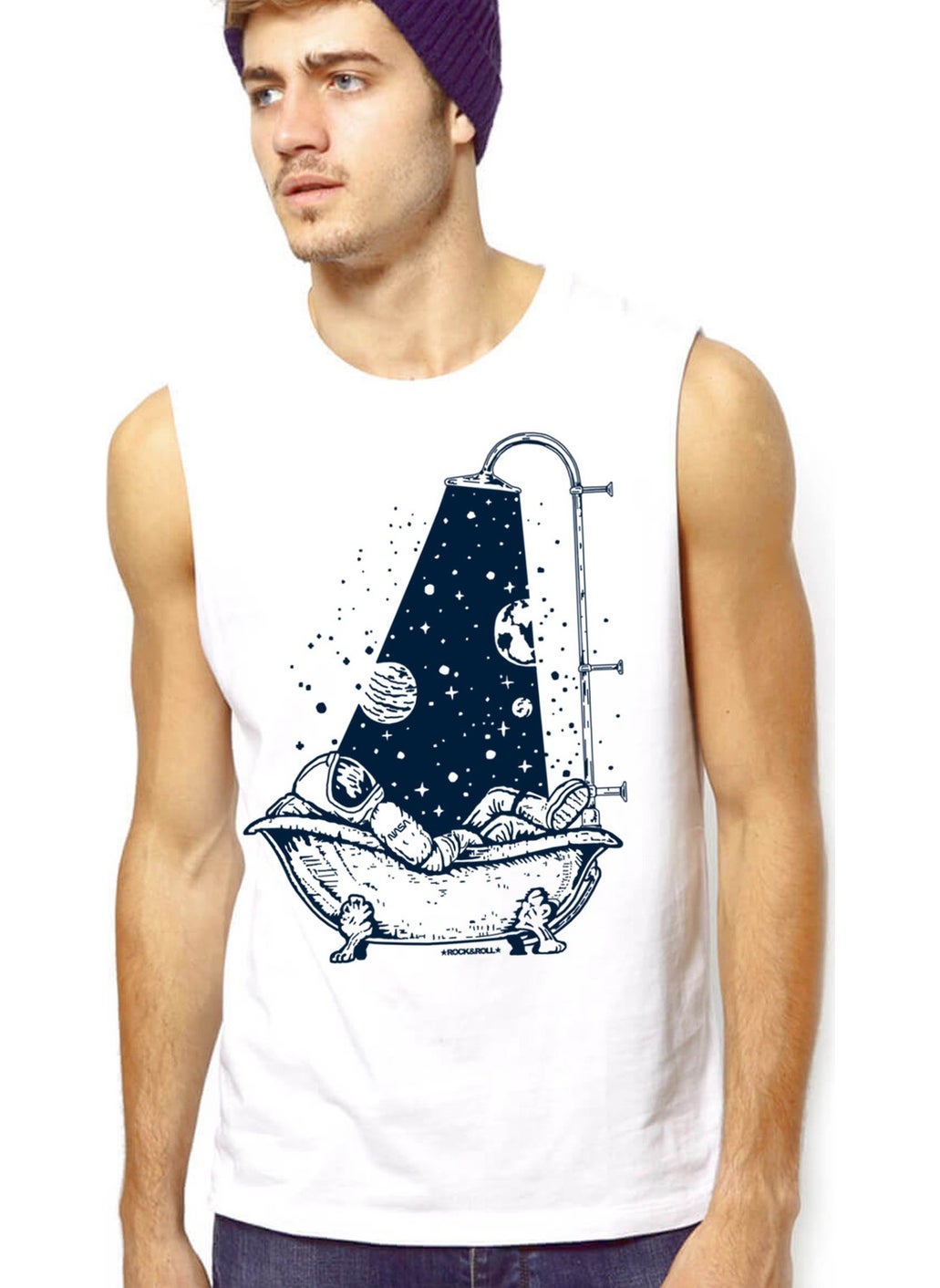 Astro Shower White Cut-Off Arm | Sleeveless Men's T-Shirt | Athlete