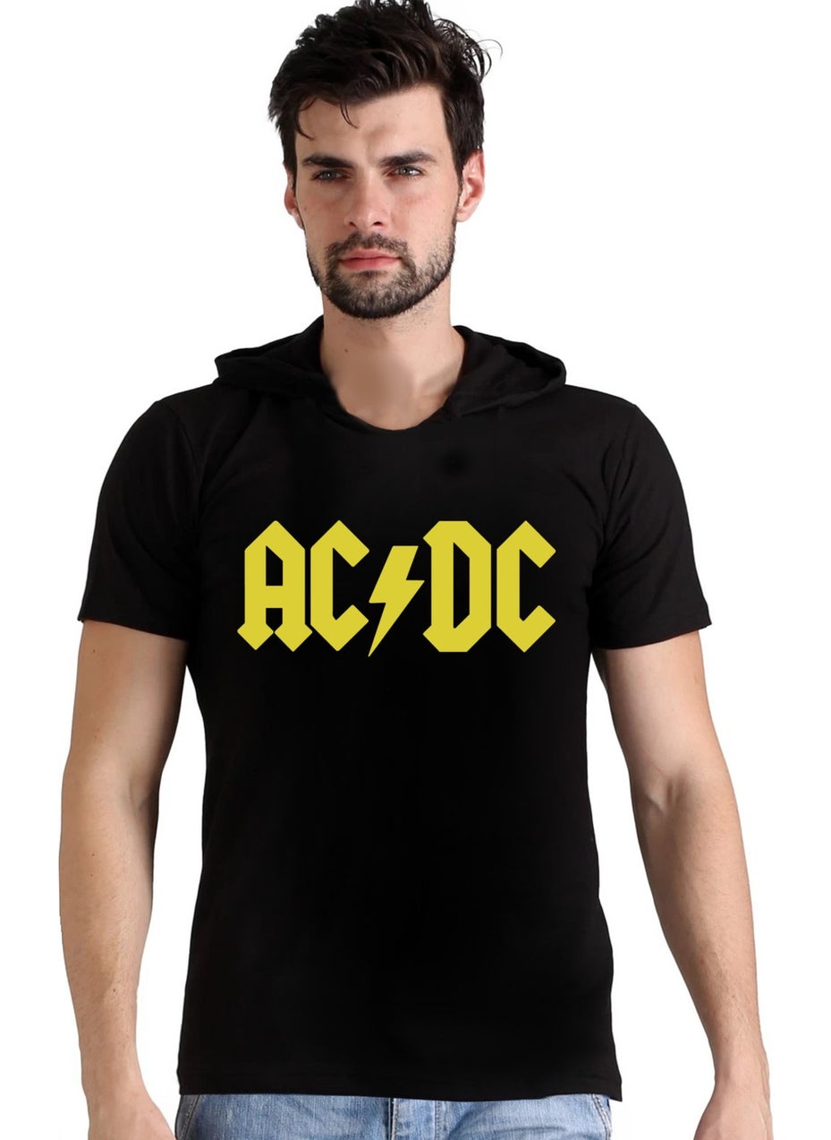 Acdc Black Hooded Short Sleeve Men's T-Shirt