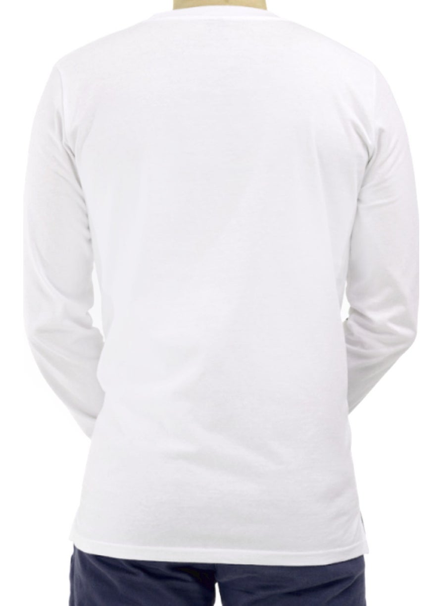 Meteve Crew Neck White Long Sleeve Combed Cotton Men's T-Shirt