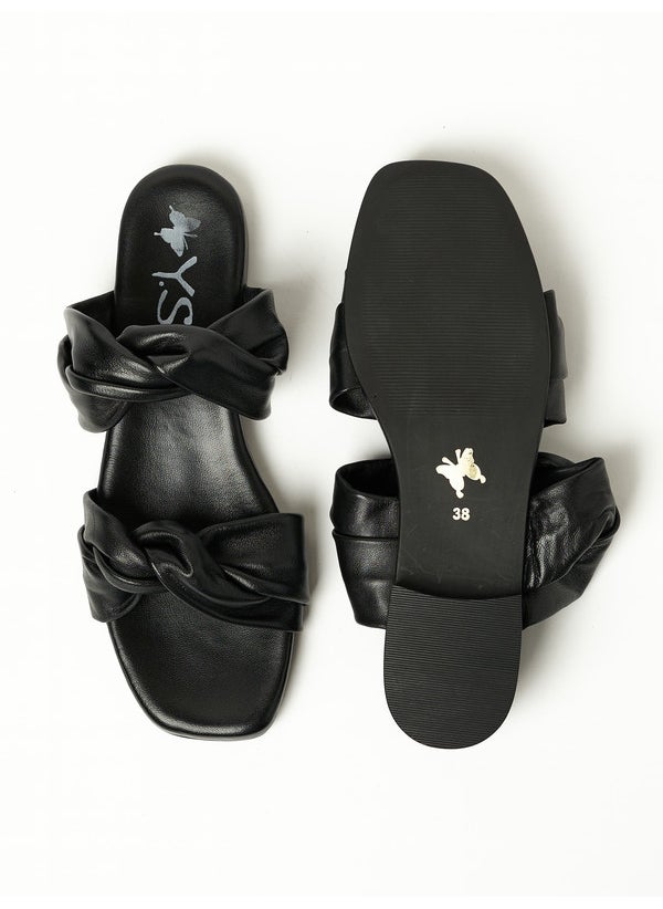 Y.SO Ladies Flat Sandals Black | Made In India