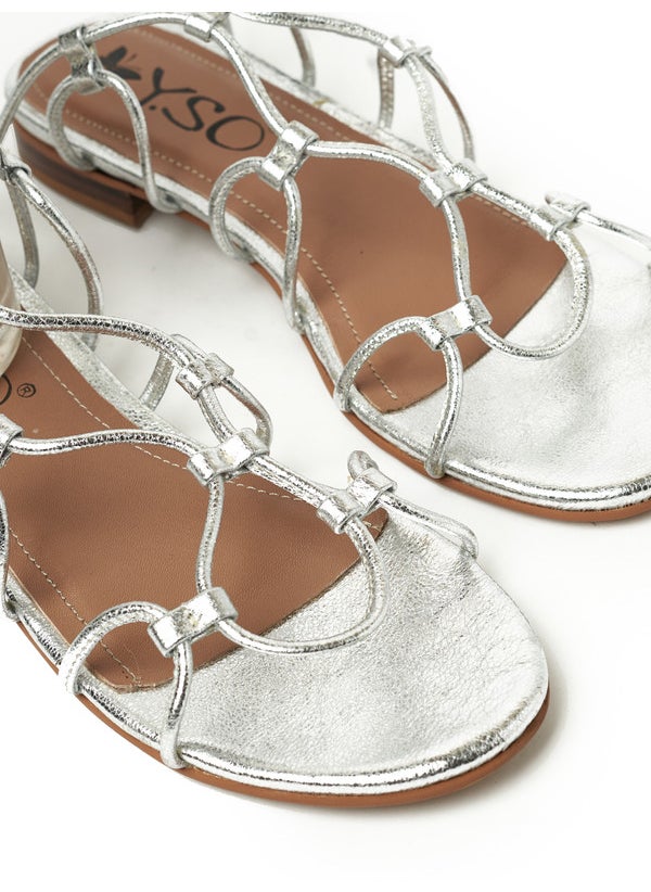 Y.SO Ladies Flat Sandals With Back Strap Silver | Made In India