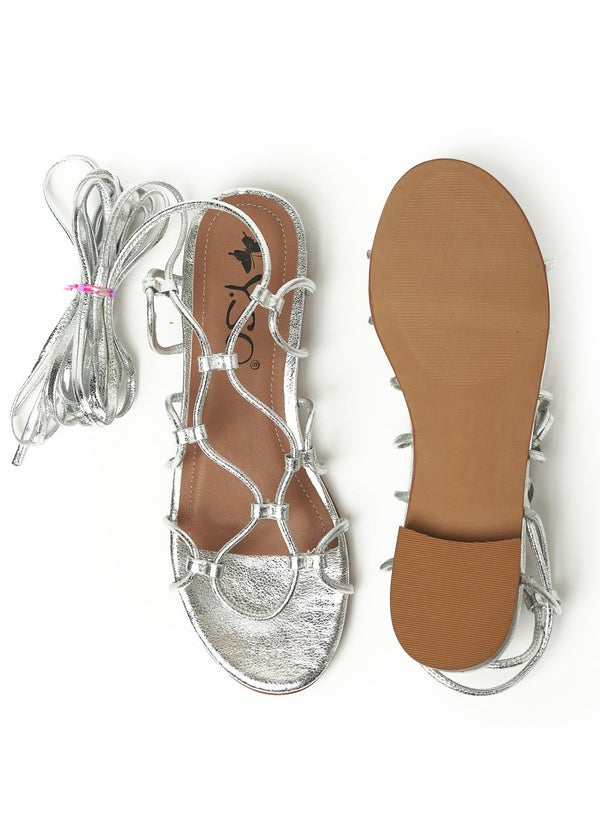 Y.SO Ladies Flat Sandals With Back Strap Silver | Made In India