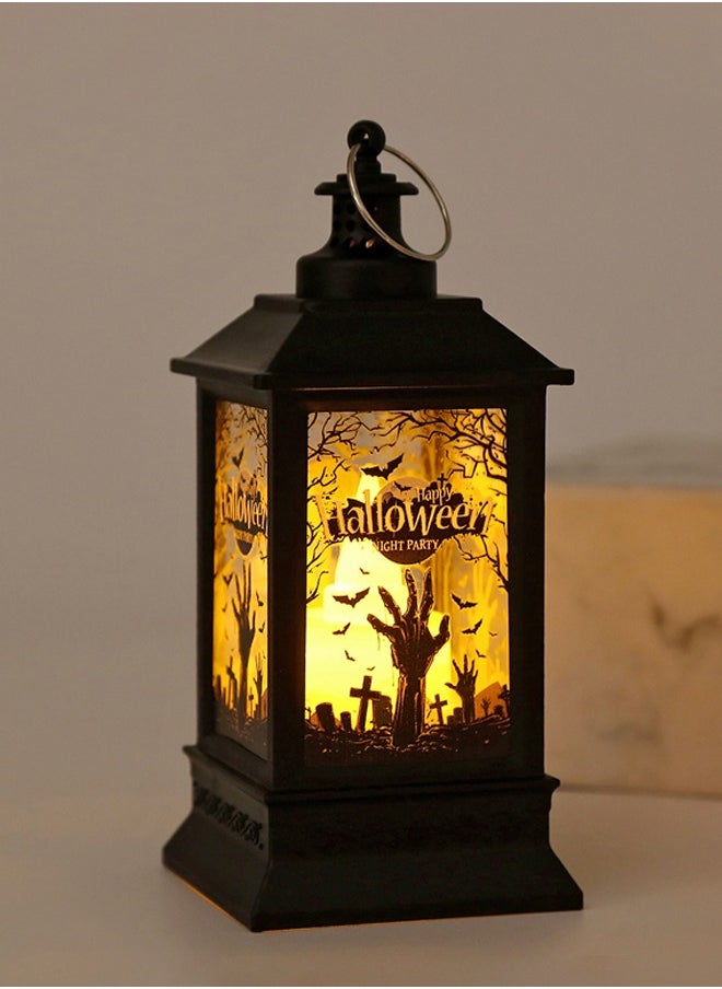 Retro Halloween wind light LED electronic candle light，The pattern is sent randomly portable pumpkin light Halloween decoration photo propsHalloween wind lamp-Ghost Style Halloween wind lamp