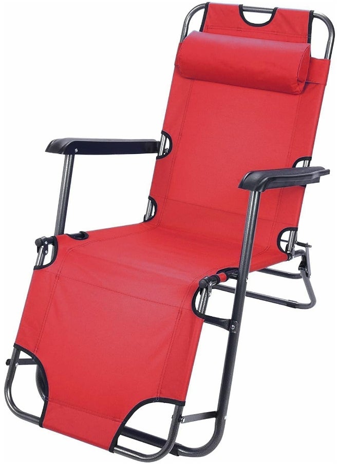 GO2CAMPS Alsaqer Foldable Beach Chair Lightweight Portable Camping Chair, Zero Gravity With Headrest/Beach Sun Lounger/Camping Bed Outdoor Folding Head Rest-Red