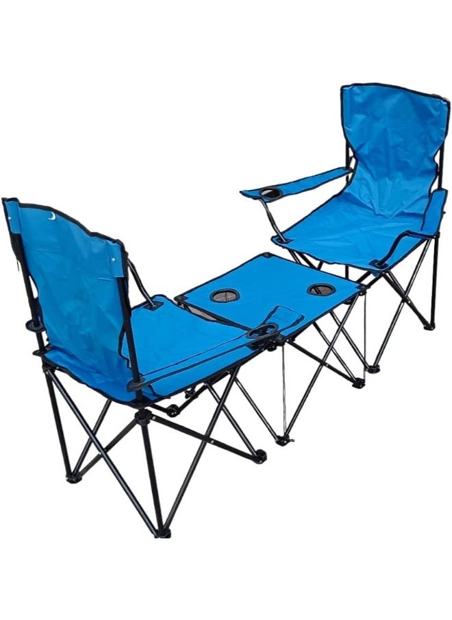 GO2CAMPS-3 Peices Foldable Camping Chairs With Table for Family Compo Sett (Light Blue)