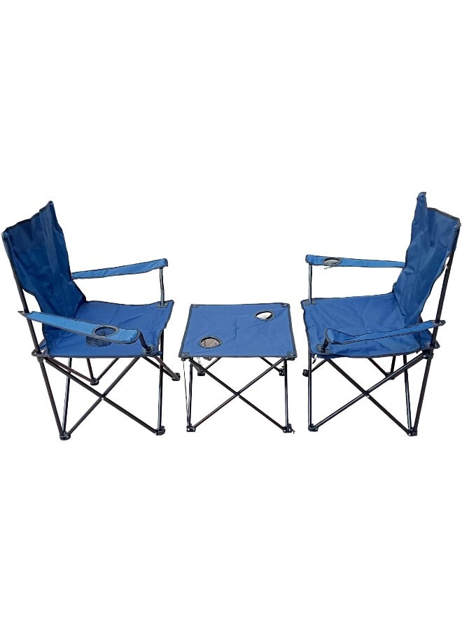 GO2CAMPS-3 Peices Foldable Camping Chairs With Table for Family Compo Sett -Blue | Beach Chairs | Garden Chairs | Fishing Chairs | Picnic Chairs | Travelling Chairs for Couples Sett