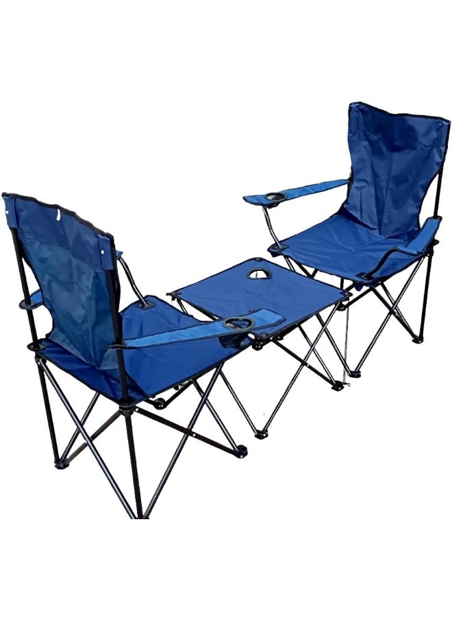 GO2CAMPS-3 Peices Foldable Camping Chairs With Table for Family Compo Sett -Blue | Beach Chairs | Garden Chairs | Fishing Chairs | Picnic Chairs | Travelling Chairs for Couples Sett