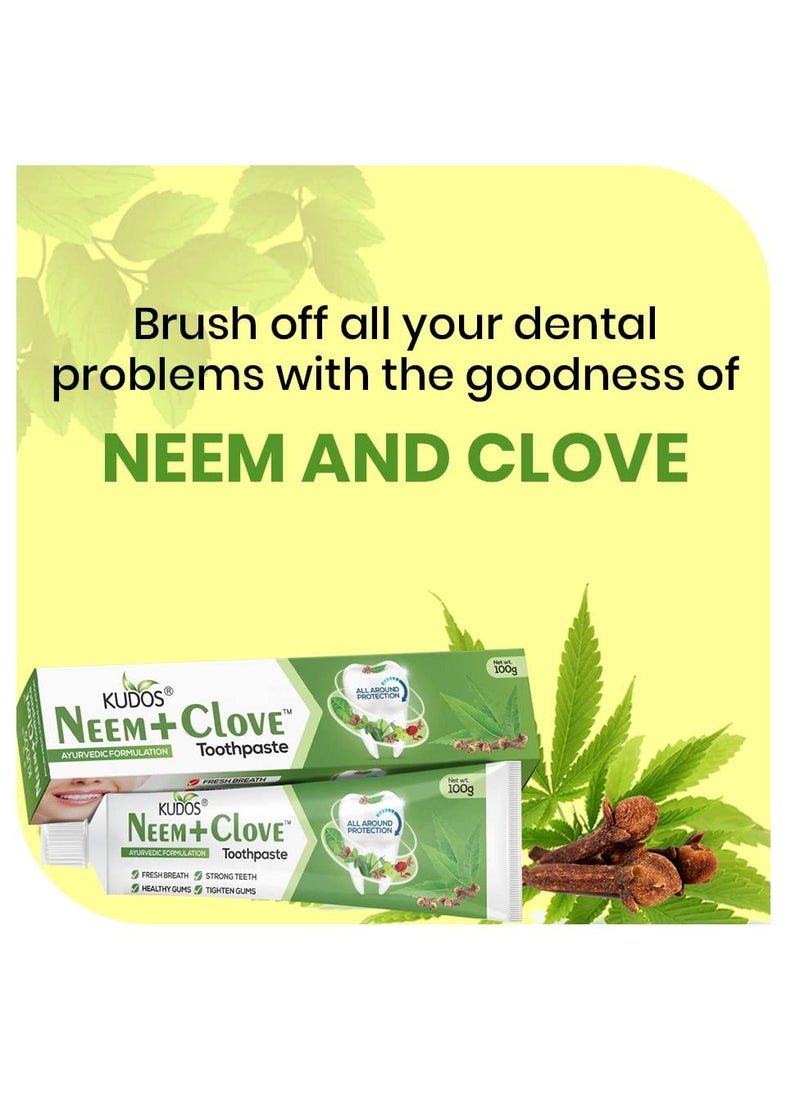 KUDOS Ayureveda Neem Clove Toothpaste I Prevents cavities,Bad Breath,tooth decay I Help Fights germ,Anti Bacterial GumProtection Daily Use Toothpaste(Pack of 2)