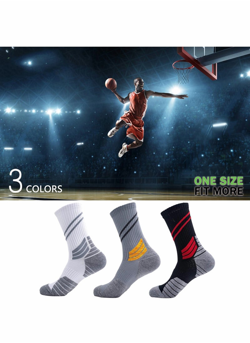 Elite Basketball Socks, Cushioned Athletic Socks for Men & Women, Mid Calf Socks for Football Running Hiking (3PCS)