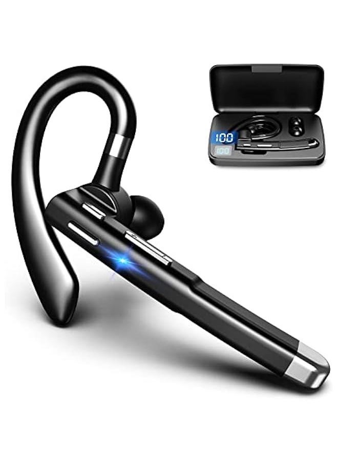 Truck Driver Bluetooth Headset for Cell Phones Wireless Earbuds with Earhooks Dual Microphone Single Earbud in Ear Hands Free Earpiece HD Phone Call Driving Business Meeting Office Android iOS