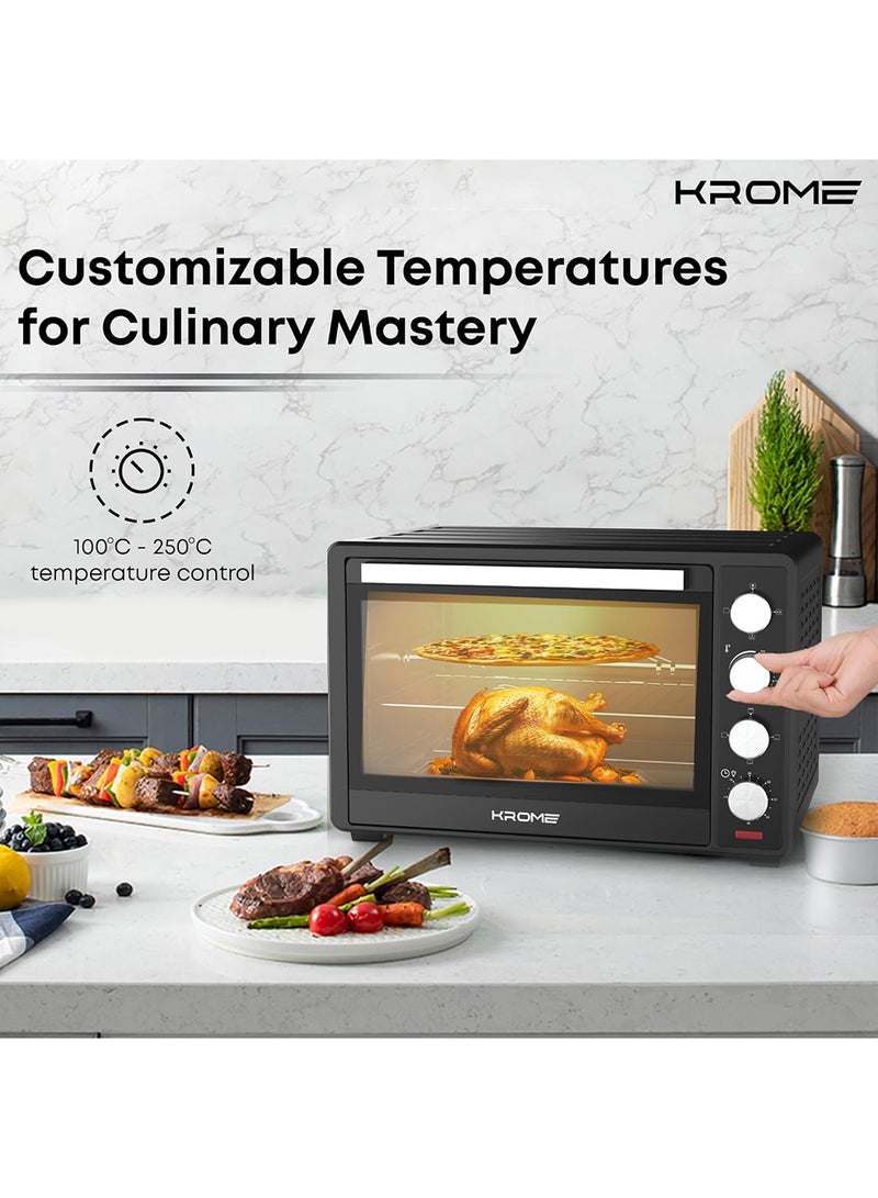 Electric Oven- 100℃~250℃ TEMP Setting, Rotisserie, Toasting, Baking,Grilling & Broiling, Convection Fan, 60 Min Timer With Automatic Shut-Off,1 Year Warranty 60 L 2000 W KR-OTG60OM Black