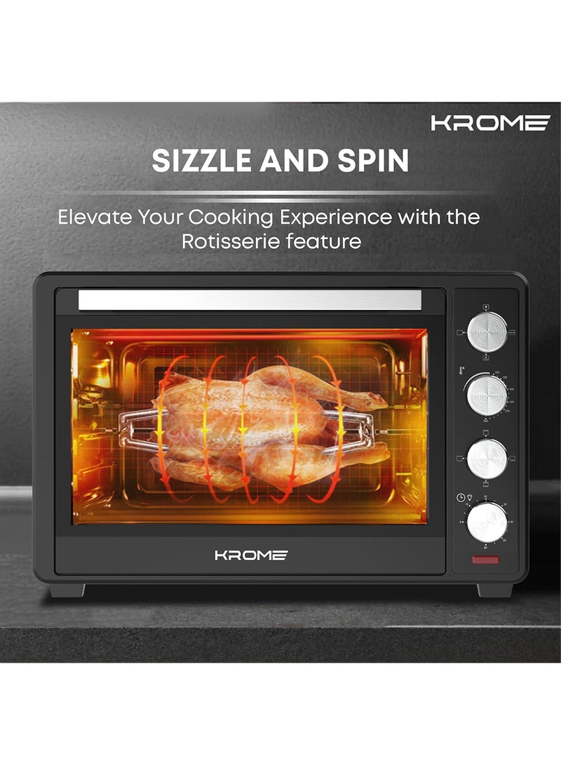 Electric Oven- 100℃~250℃ TEMP Setting, Rotisserie, Toasting, Baking,Grilling & Broiling, Convection Fan, 60 Min Timer With Automatic Shut-Off,1 Year Warranty 60 L 2000 W KR-OTG60OM Black