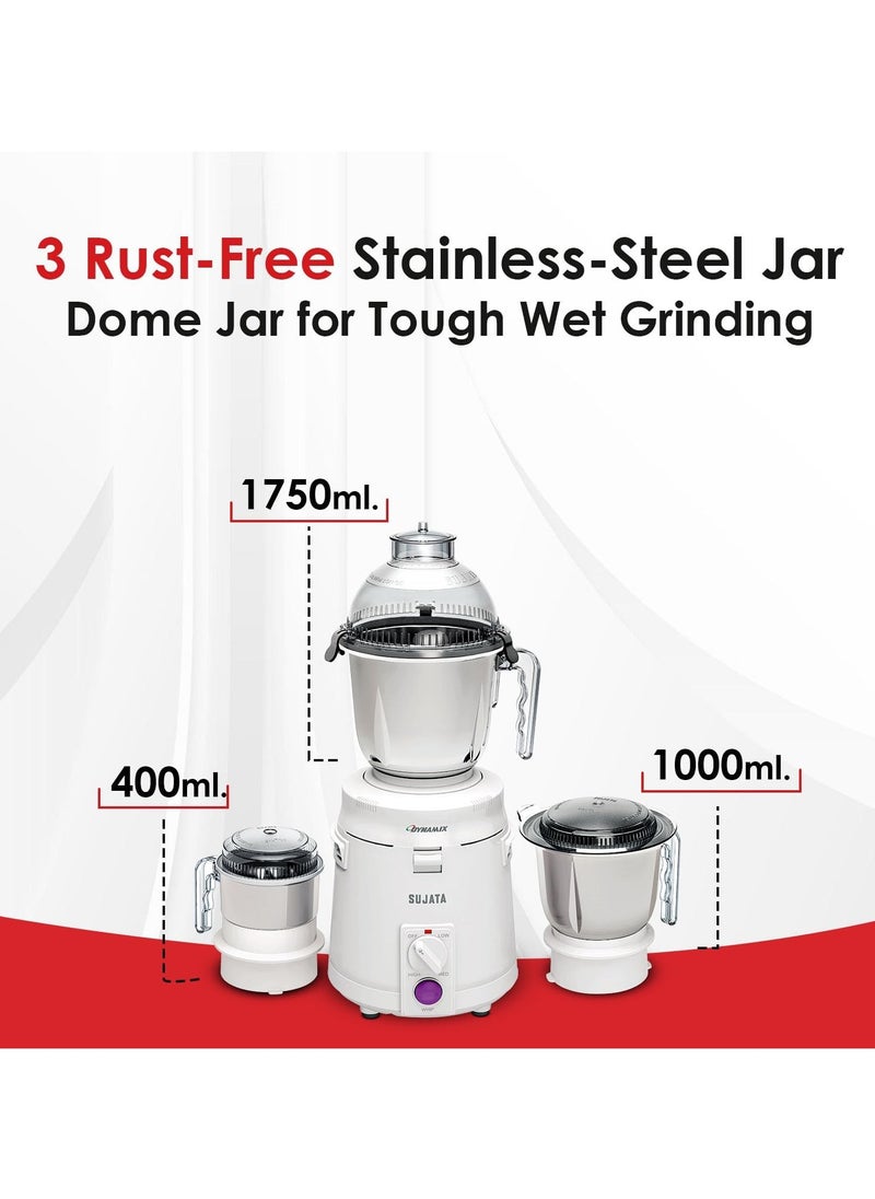 Sujata Dynamix 900 Watts Mixer Grinder | 22000 Rotations Per Min | 90 Minutes Continuous Running | 3 Versatile Jars 1500 ml, 1000 ml and 400 ml