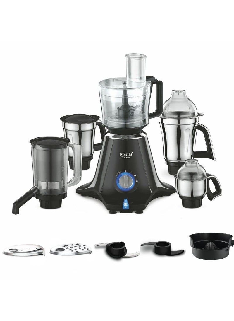 Preethi Zodiac Mg-218 Mixer Grinder for Kitchen, 5 Jars 750 Watt Mixie (3 Stainless Steel Jars +1 Juicer Jar+1 Master Chef Plus Food Processor Jar),Black/Light Grey