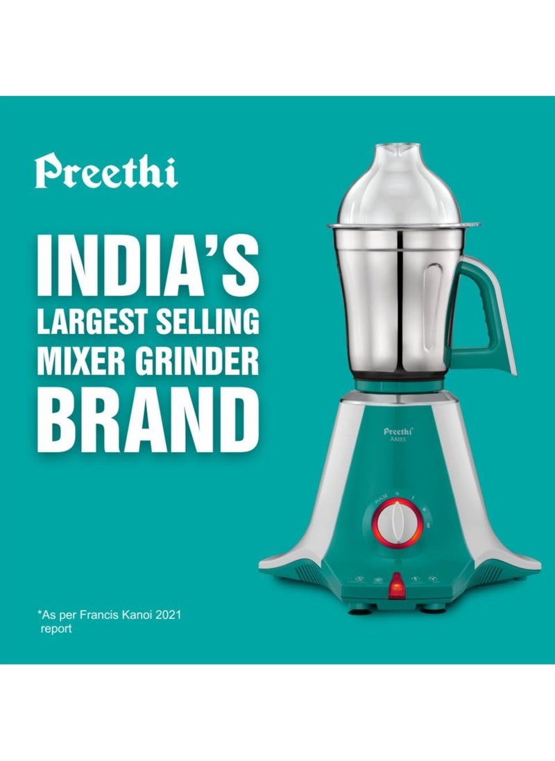 Preethi Aries MG 216 mixer grinder 750 watt, Green, 4 Jars, Vega W5 motor with 5yr Warranty & Lifelong Free Service