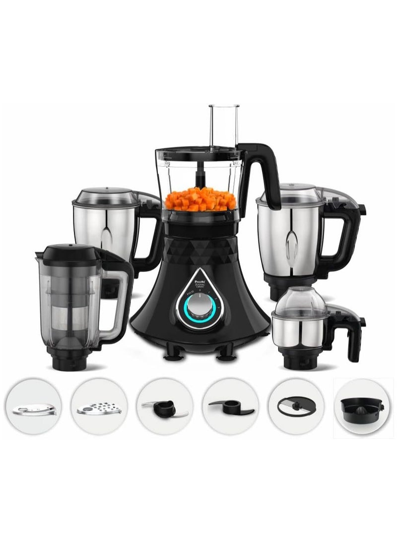 Preethi Zodiac Cosmo MG236 Mixer Grinder 750 watt with 5 Jars Includes Super Extractor juicer Jar & Master Chef + Food Processor Jar, Black