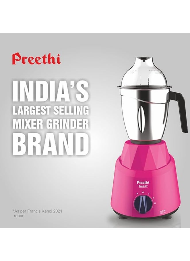 Preethi Galaxy MG225 Mixer Grinder, 750 watt, Pink, 3 Jars, Vega W5 Motor