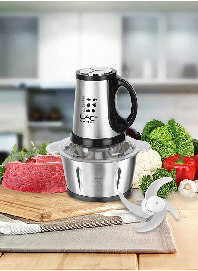 Electric Food Chopper, 3L Meat Grinder 3 Speeds Food Processor Stainless Steel  Food Processor Elegant Slicer With Integrated 4-Sharp Blades And Child Safety Lock