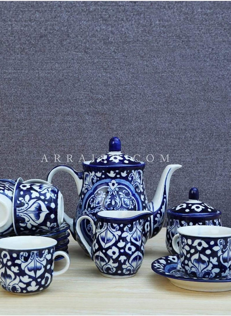 Blue Celico Hand-Painted Tea Set - Elegant Ceramic, 15 Pieces