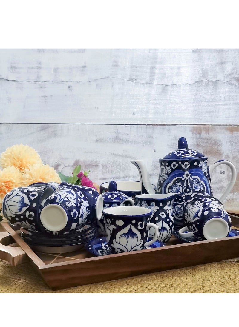 Blue Celico Hand-Painted Tea Set - Elegant Ceramic, 15 Pieces