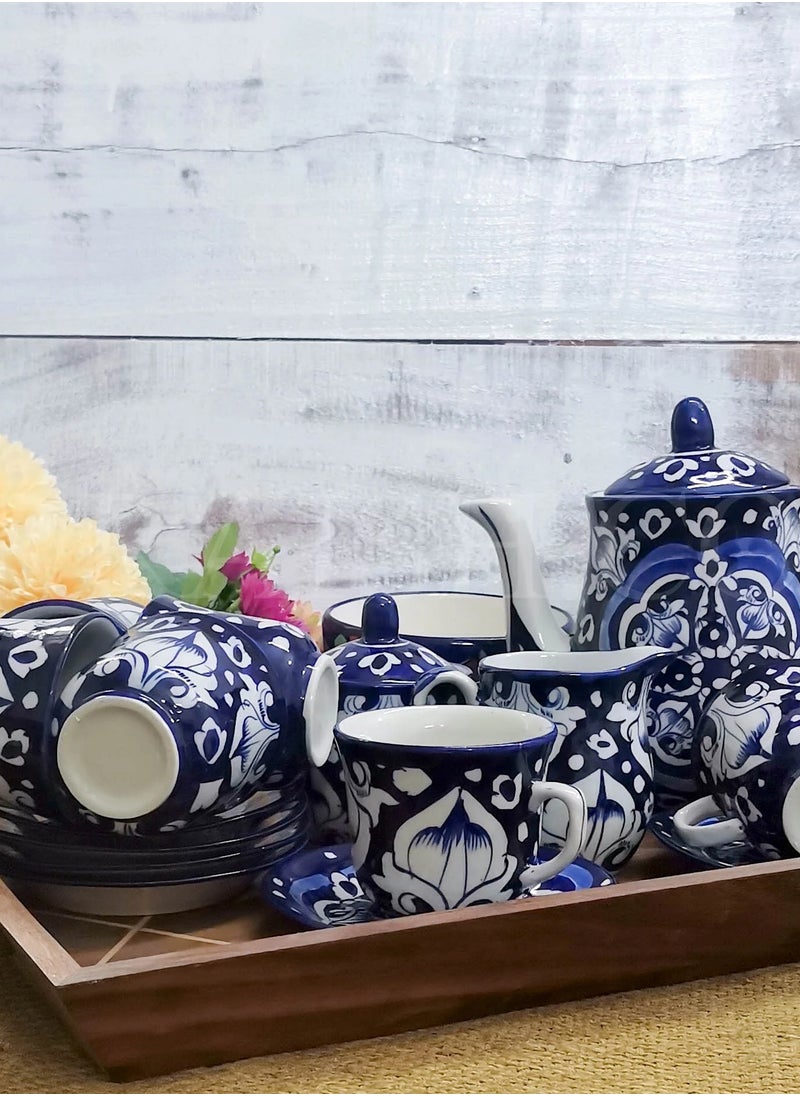 Blue Celico Hand-Painted Tea Set - Elegant Ceramic, 15 Pieces