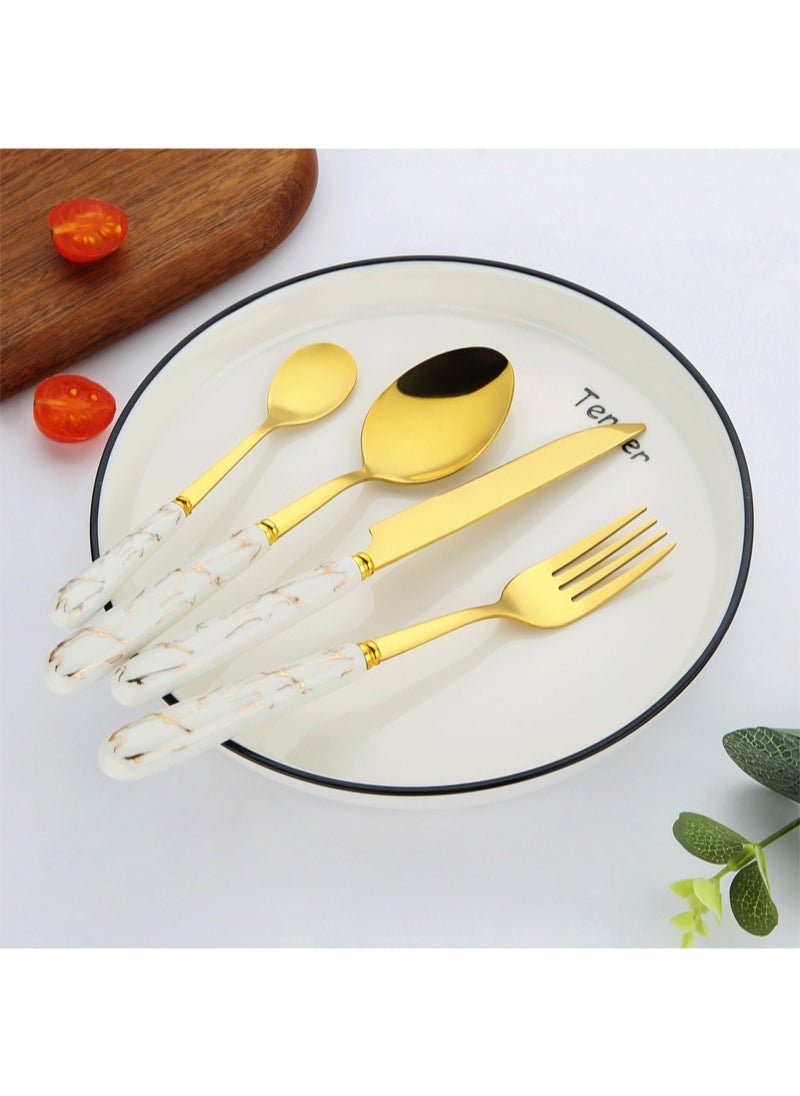 24-Piece Stainless Steel Cutlery Set With Stand White/Gold