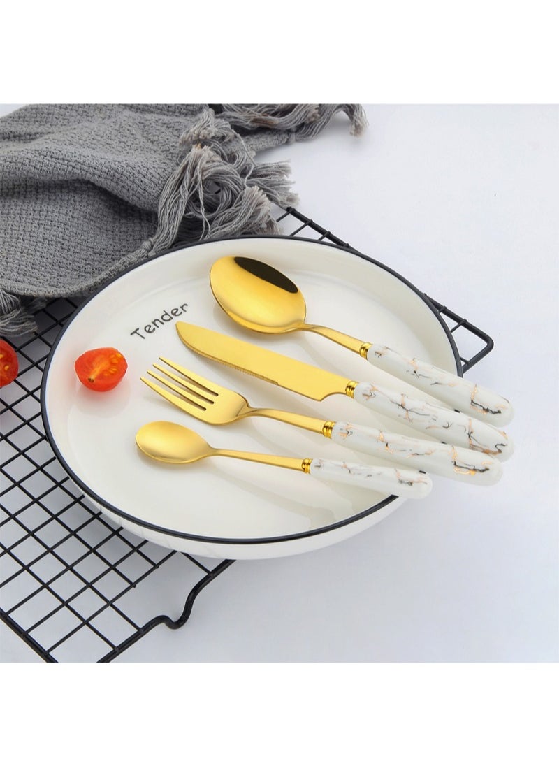 24-Piece Stainless Steel Cutlery Set With Stand White/Gold
