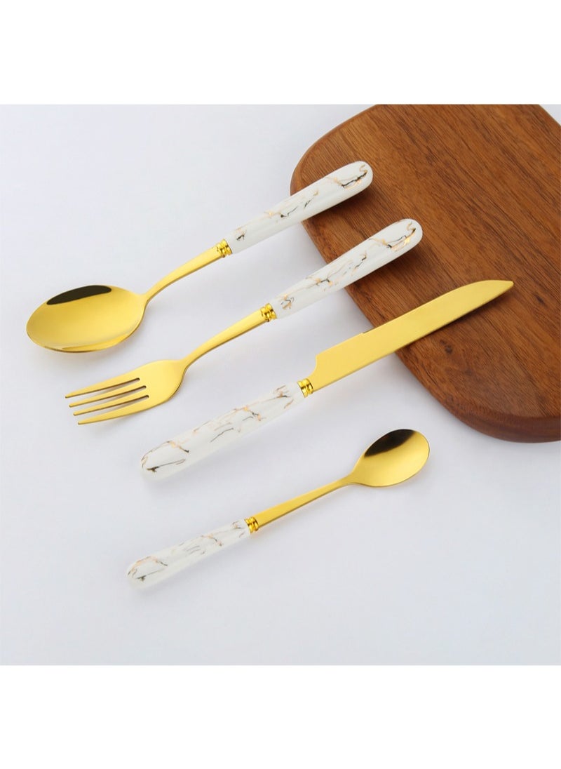 24-Piece Stainless Steel Cutlery Set With Stand White/Gold