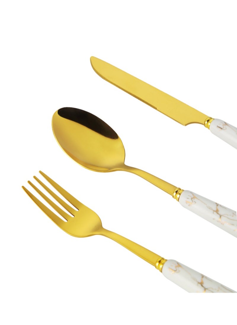 24-Piece Stainless Steel Cutlery Set With Stand White/Gold