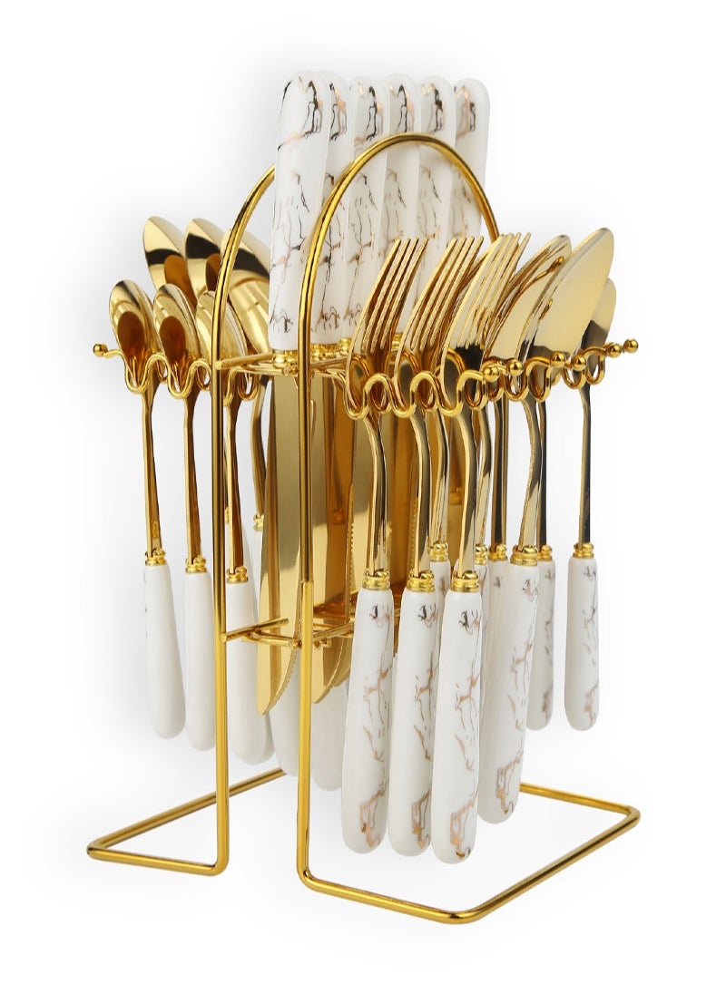 24-Piece Stainless Steel Cutlery Set With Stand White/Gold