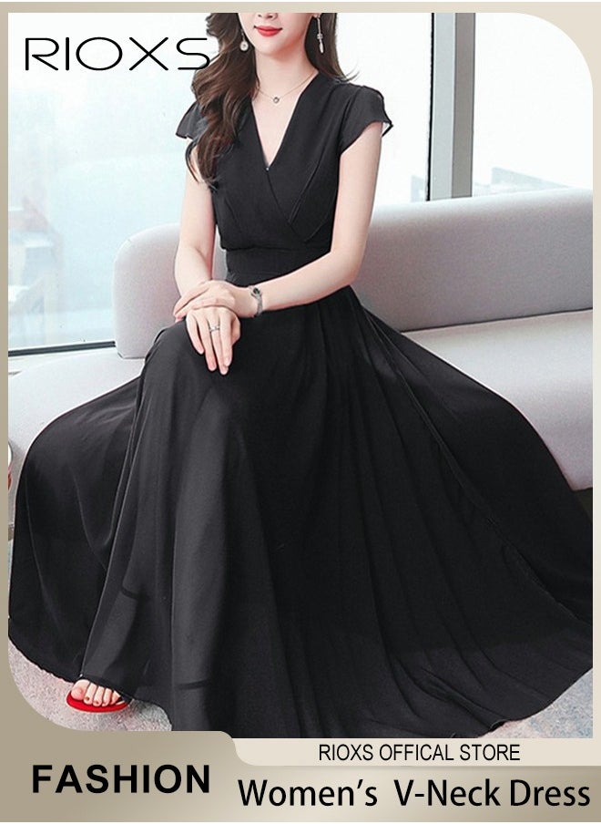 Women's Elegant High Waist Maxi Long Dress Black