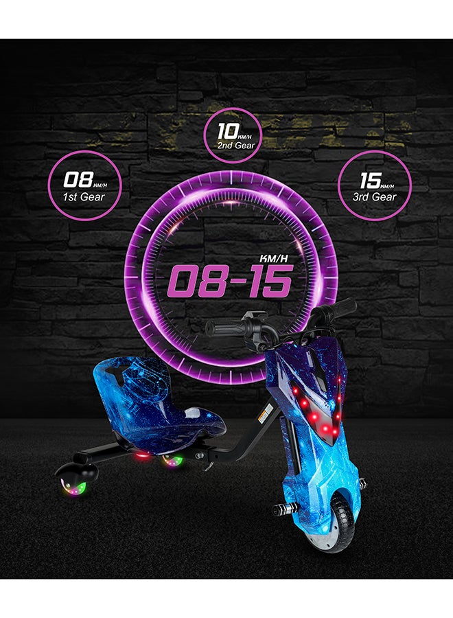 Mini 36V High-Power 360° Electric Stunt Drifting Scooter For Kids & Adults - Adjustable Body With Bluetooth & Protective Gear, 3 Speed Modes, 250W Brushless Motor, 8-15 Km/H With 80 Kg Load, Age 6+ Noon Exclusive Series - Ocean Blue