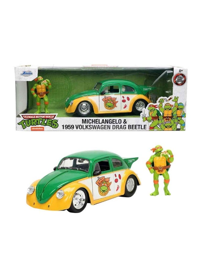 Jada Metal Die-Cast Vw Drag Beetle Car With Michelangelo Figure (1:24)