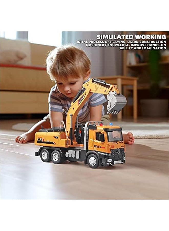 Children Excavator Toy Metal DieCast Excavator Model，with Simulated Sound and lightdigger Toys，Excavator Toys for Boys 3-5 Year Old Gift