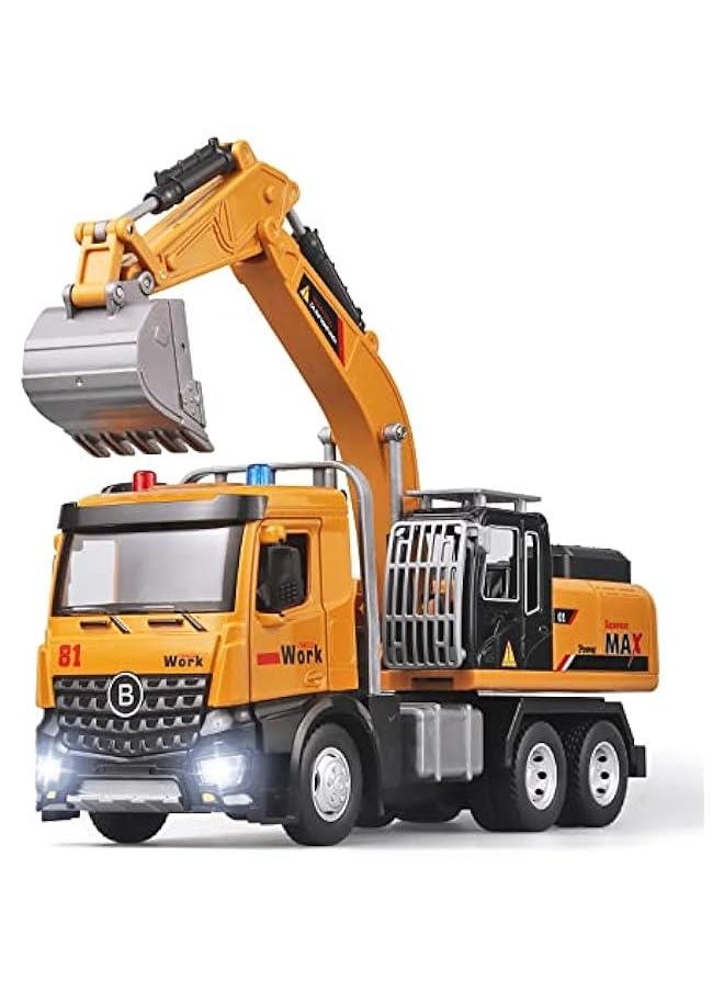 Children Excavator Toy Metal DieCast Excavator Model，with Simulated Sound and lightdigger Toys，Excavator Toys for Boys 3-5 Year Old Gift