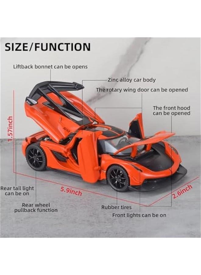 Toy Cars for Kids 1/32 Jesko Die Cast Metal Toy Cars,Jesko Model Car Collectible,Pull Back Jesko Toy Car with Light and Music,Cars Toys for Age 3+ Year Old Boys(Orange