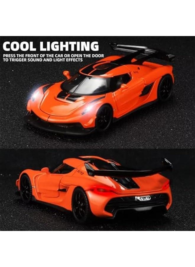 Toy Cars for Kids 1/32 Jesko Die Cast Metal Toy Cars,Jesko Model Car Collectible,Pull Back Jesko Toy Car with Light and Music,Cars Toys for Age 3+ Year Old Boys(Orange