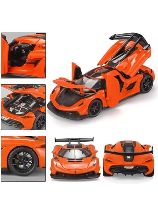 Toy Cars for Kids 1/32 Jesko Die Cast Metal Toy Cars,Jesko Model Car Collectible,Pull Back Jesko Toy Car with Light and Music,Cars Toys for Age 3+ Year Old Boys(Orange