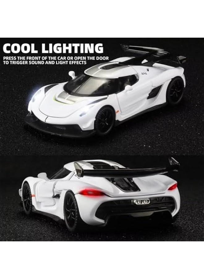 Toy Cars for Kids 1/32 Jesko Die Cast Metal Toy Cars,Collectible Jesko Model Car,Pull Back Jesko Toy Car with Light and Music,Cars Toys for Age 3+ Year Old Boys(White)