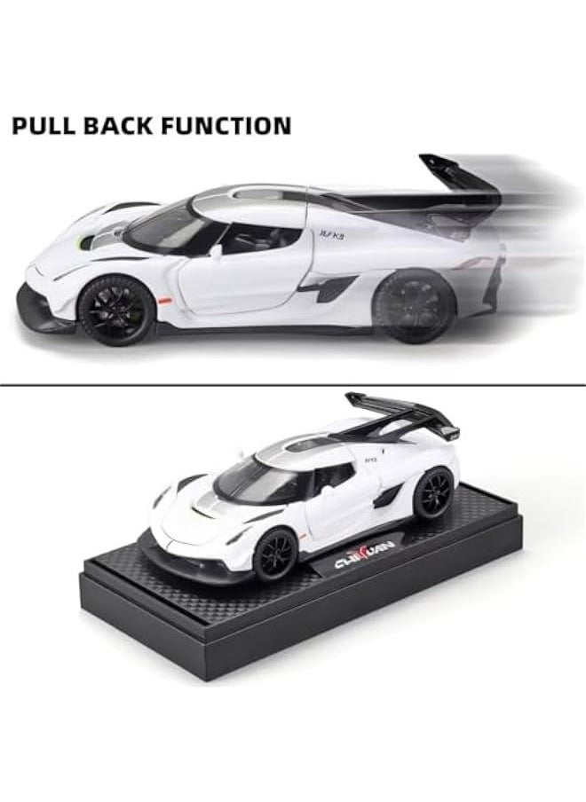 Toy Cars for Kids 1/32 Jesko Die Cast Metal Toy Cars,Collectible Jesko Model Car,Pull Back Jesko Toy Car with Light and Music,Cars Toys for Age 3+ Year Old Boys(White)