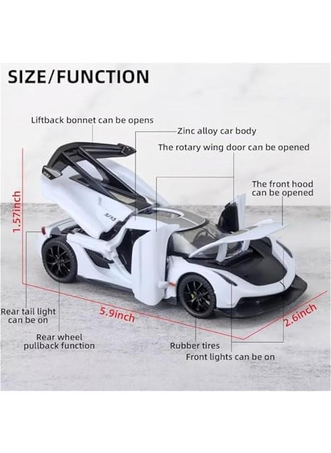 Toy Cars for Kids 1/32 Jesko Die Cast Metal Toy Cars,Collectible Jesko Model Car,Pull Back Jesko Toy Car with Light and Music,Cars Toys for Age 3+ Year Old Boys(White)