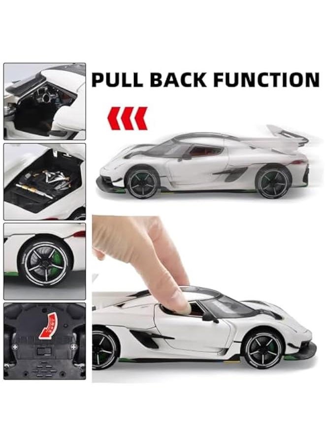 Toy Cars for Boys 1/24 Jesko Metal Die Cast Toy Cars,Collectibles Jesko Model Car,Pull Back Jesko Toy Car with Light and Sound,Cars Gifts for Age 3+ Year Old Boys(White)