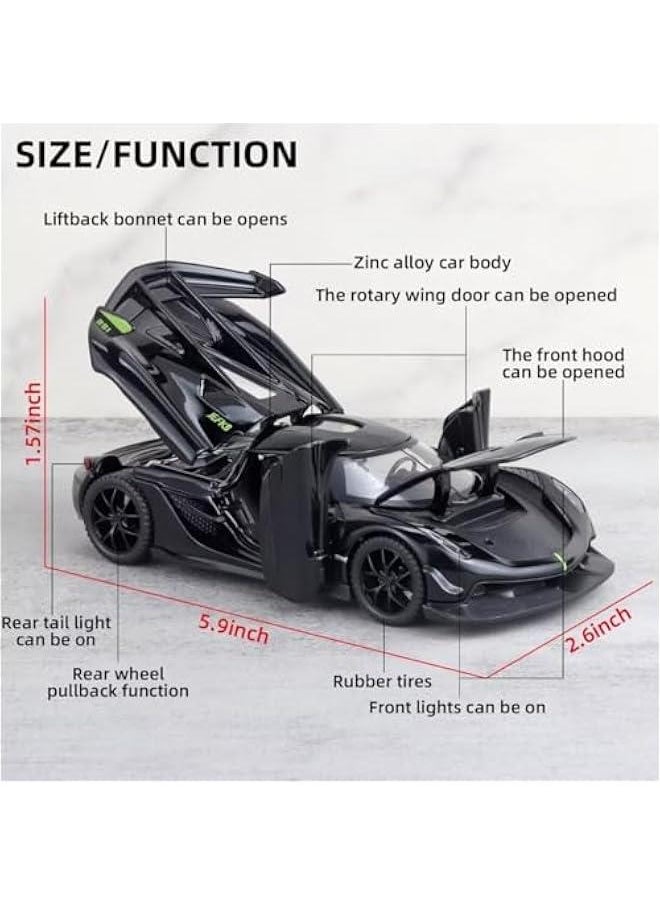 Toy Cars for Kids 1/32 Jesko Die Cast Metal Toy Cars,Collectible Jesko Model Car,Pull Back Jesko Toy Car with Light and Music,Cars Toys for Age 3+ Year Old Boys(Black)