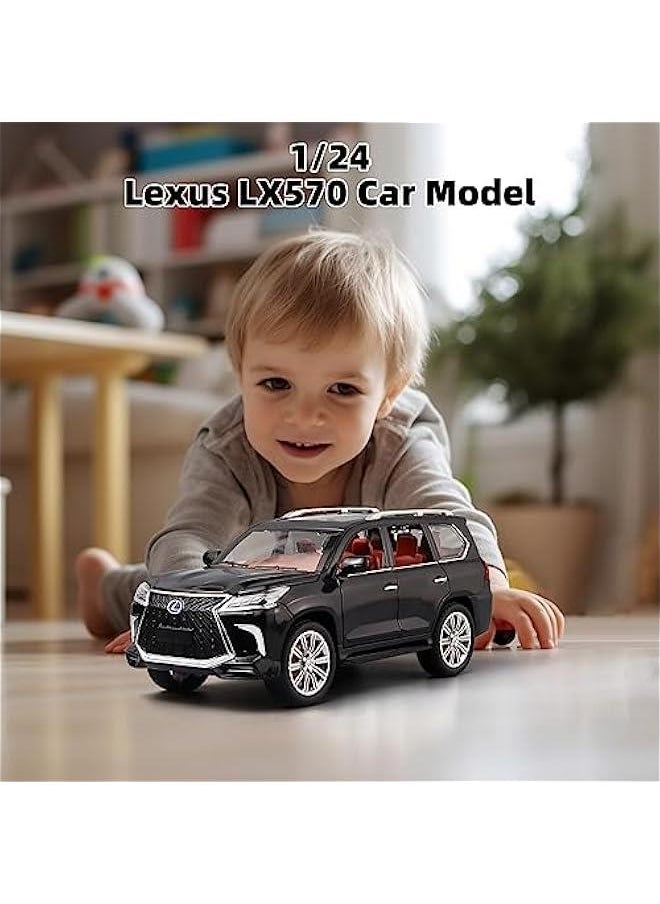 Toy Cars Lexus 570 Boys Big Off-Road SUV Model Car，1/24 Diecast Metal Car Toys ，with Lights Sound and Pull Back Toy Car，Toy Cars for Boys Age 4-7（Black）