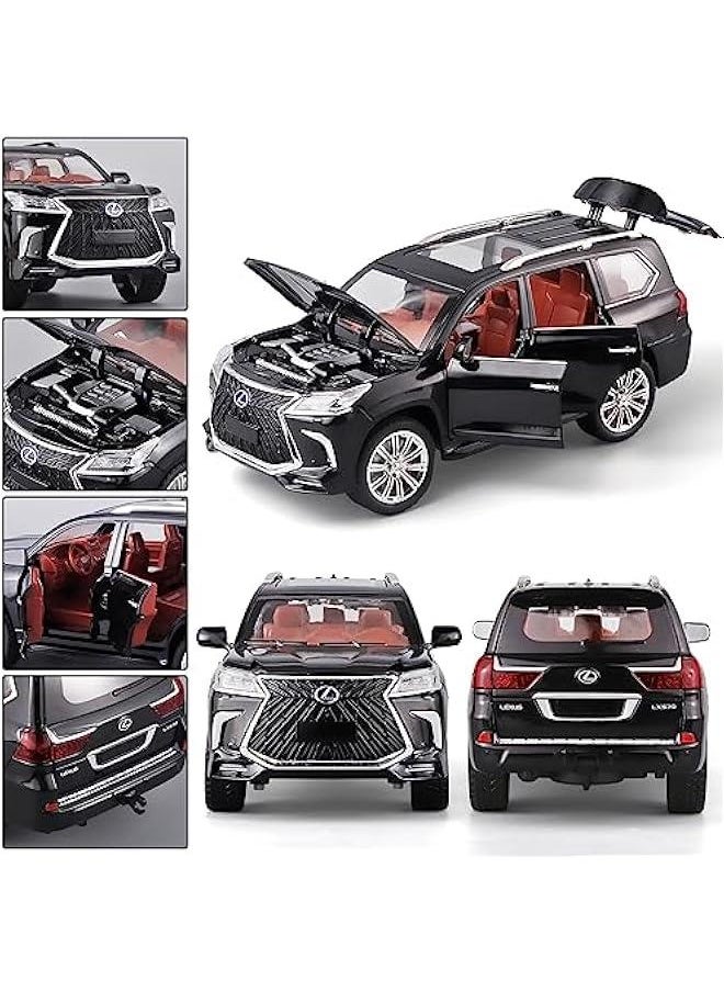 Toy Cars Lexus 570 Boys Big Off-Road SUV Model Car，1/24 Diecast Metal Car Toys ，with Lights Sound and Pull Back Toy Car，Toy Cars for Boys Age 4-7（Black）