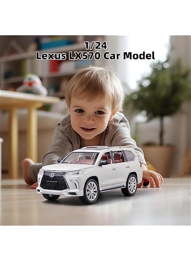 Toy Cars Lexus 570 Boys Big Off-Road SUV Model Car，1/24 Diecast Metal Car Toys ，with Lights Sound and Pull Back Toy Car，Toy Cars for Boys Age 4-7（White）