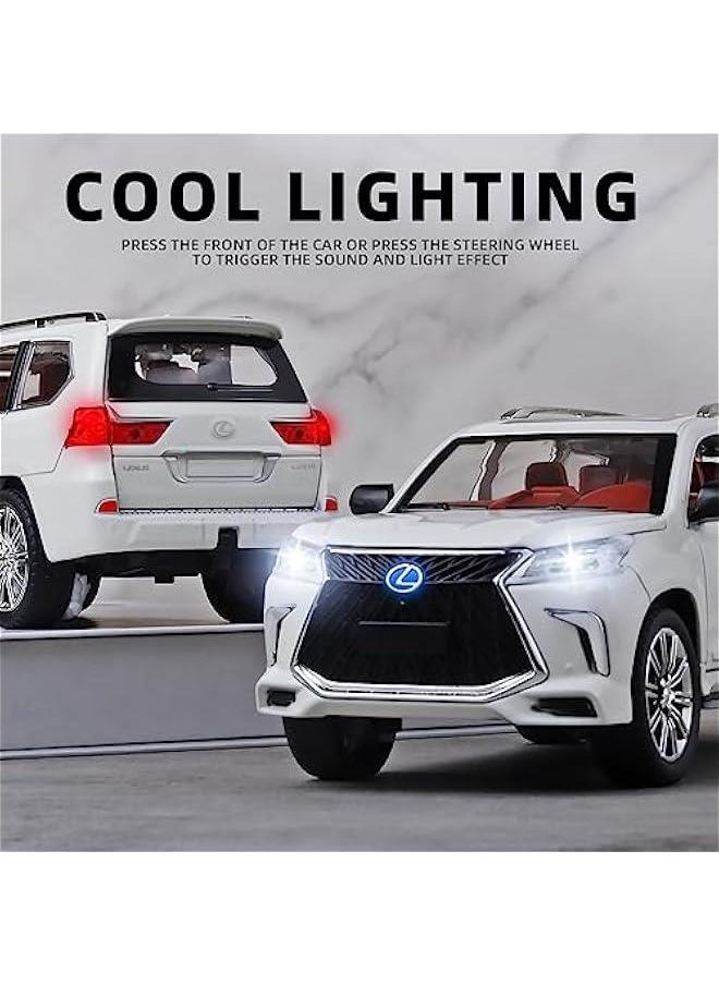 Toy Cars Lexus 570 Boys Big Off-Road SUV Model Car，1/24 Diecast Metal Car Toys ，with Lights Sound and Pull Back Toy Car，Toy Cars for Boys Age 4-7（White）