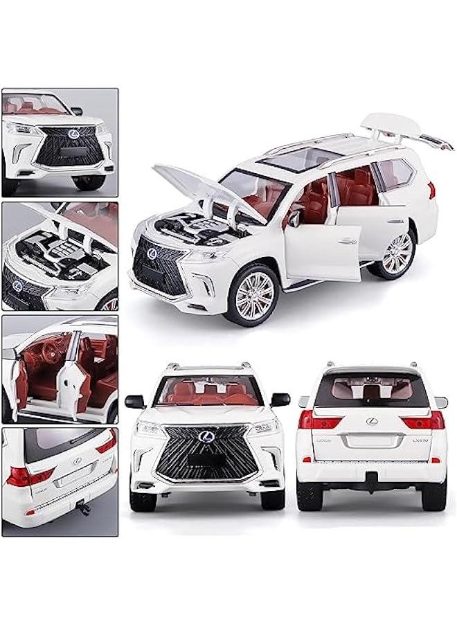 Toy Cars Lexus 570 Boys Big Off-Road SUV Model Car，1/24 Diecast Metal Car Toys ，with Lights Sound and Pull Back Toy Car，Toy Cars for Boys Age 4-7（White）