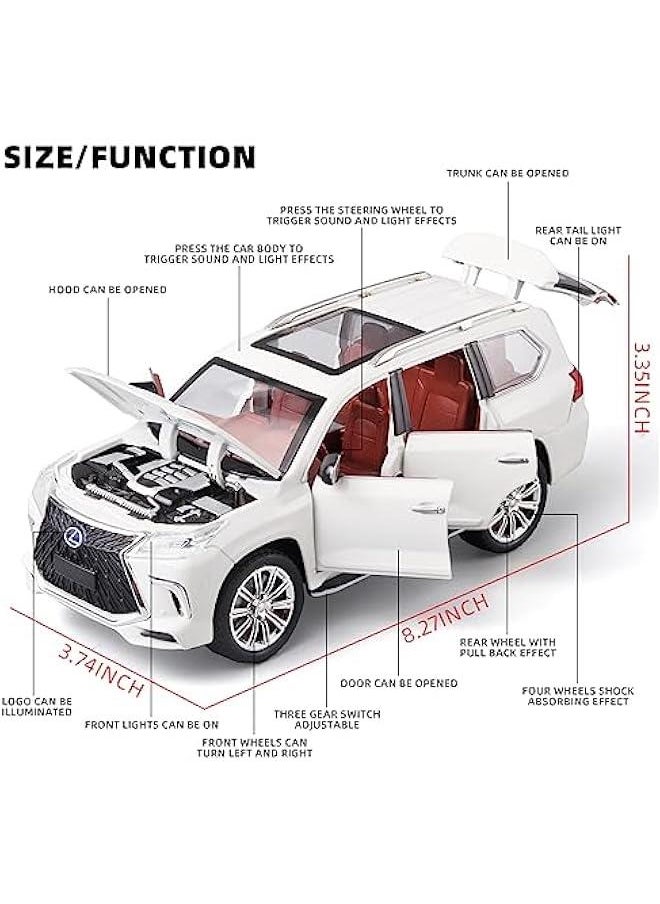 Toy Cars Lexus 570 Boys Big Off-Road SUV Model Car，1/24 Diecast Metal Car Toys ，with Lights Sound and Pull Back Toy Car，Toy Cars for Boys Age 4-7（White）