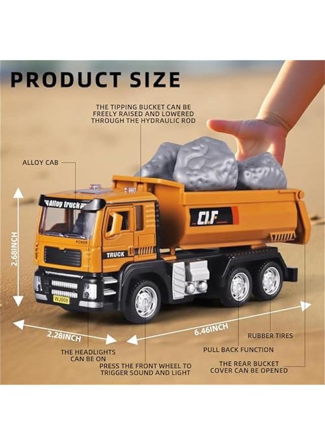 Kids Dump Truck Metal DieCast Construction Trucks,Pull Back Dump Truck Toy with Lights and Sounds,Metal Cab Dump Truck Kids Construction Toys,Toy Dump Trucks for Boys Age 4-7